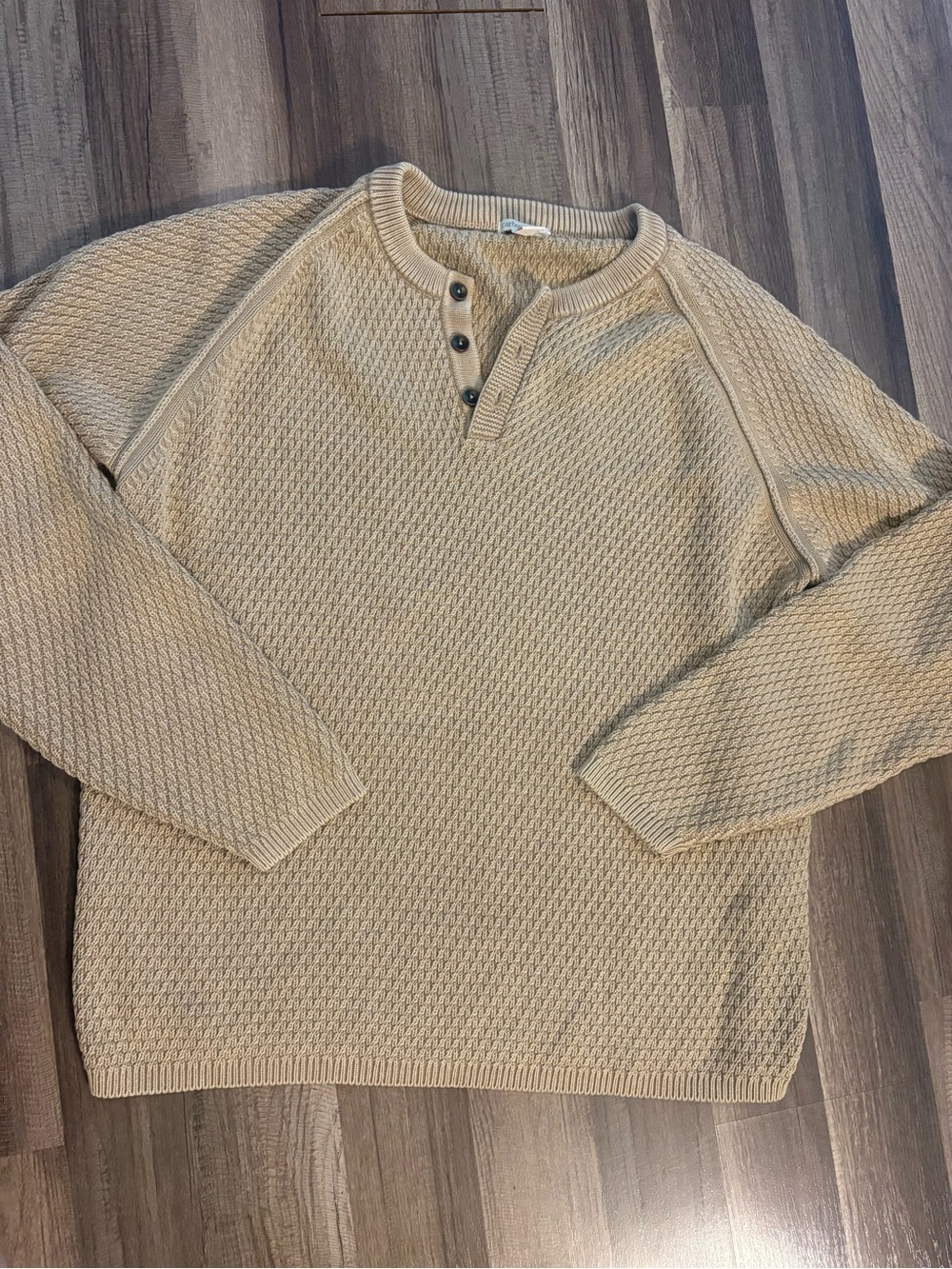 Carbon 2 Cobalt Men XL Beige Textured Cotton Knit Henley Sweater Pullover C2C